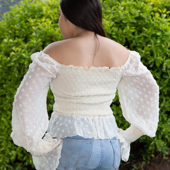 POMPOM Ruffled Dressy Off White Top - Picture 4 of 4